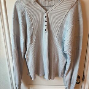 ⚡️FREE PEOPLE Callisto Henley Oversized Patchwork Light Blue Top